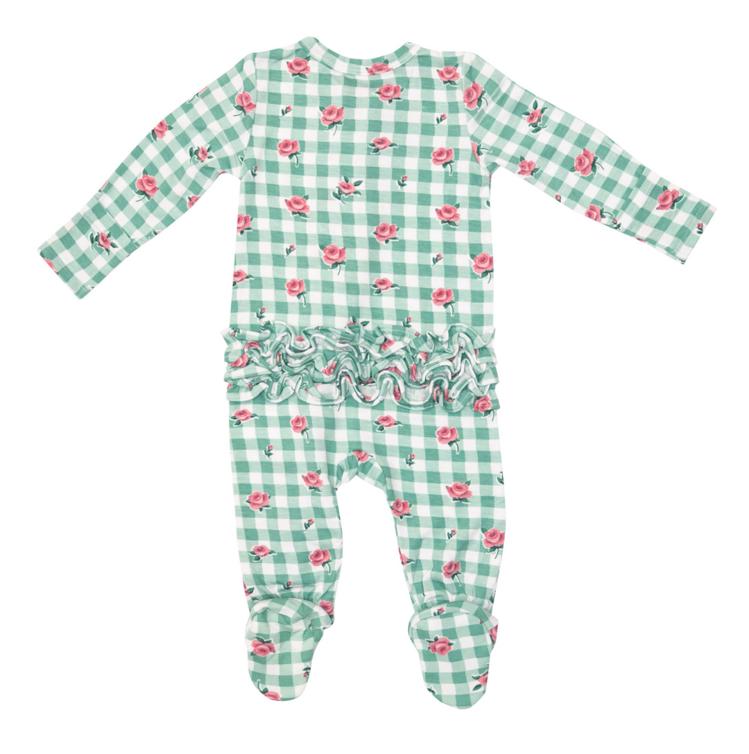 Two Way Ruffle Back Zipper Footie | Gingham Roses