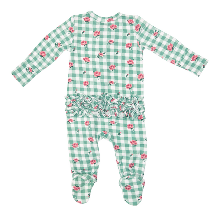 Two Way Ruffle Back Zipper Footie | Gingham Roses