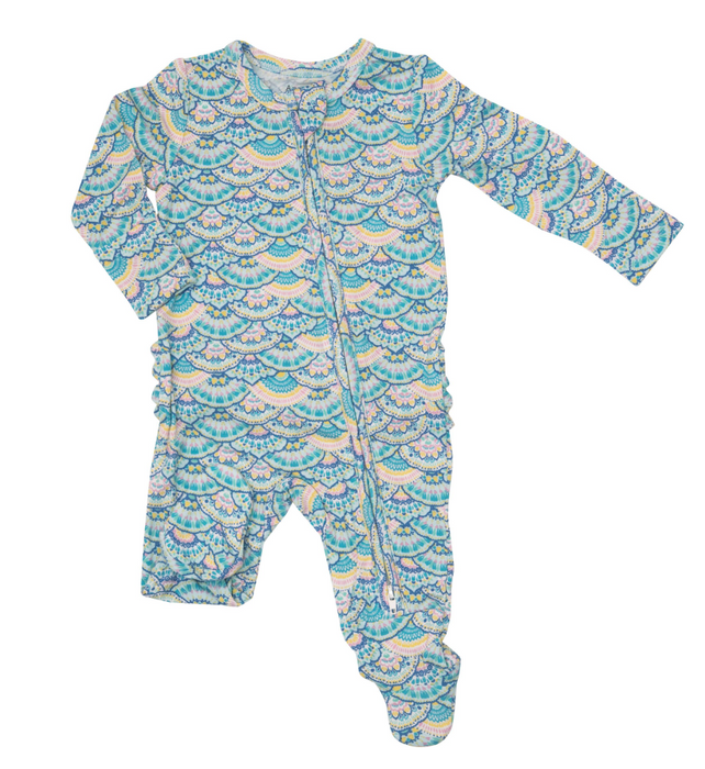 Two Way Ruffle Back Zipper Footie | Mermaid Scale
