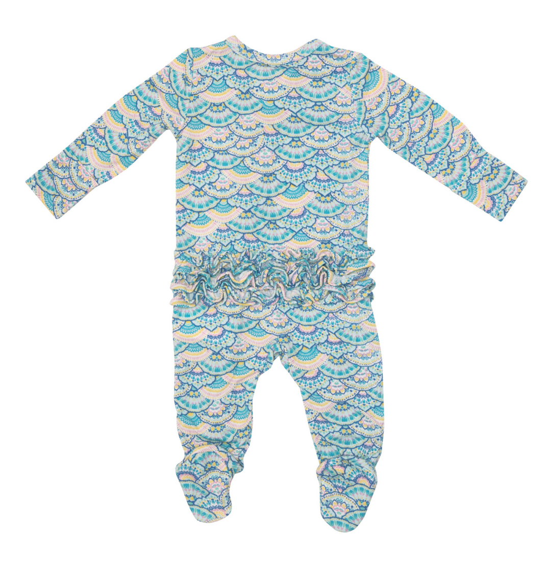 Two Way Ruffle Back Zipper Footie | Mermaid Scale