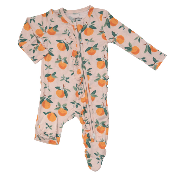 Two Way Ruffle Back Zipper Footie | Orange Blossoms