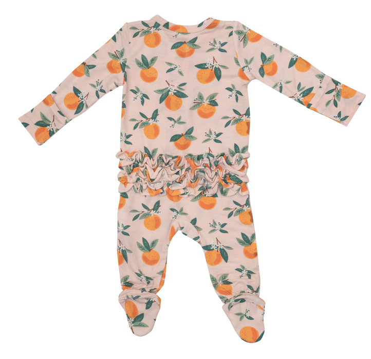 Two Way Ruffle Back Zipper Footie | Orange Blossoms