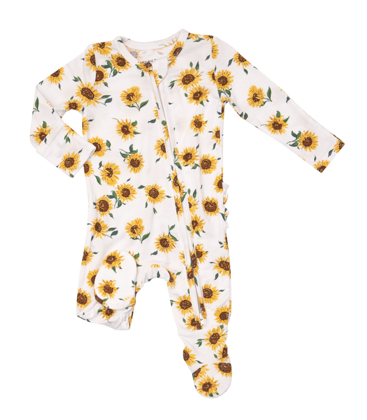Two Way Ruffle Back Zipper Footie | Sunflower Ditsy