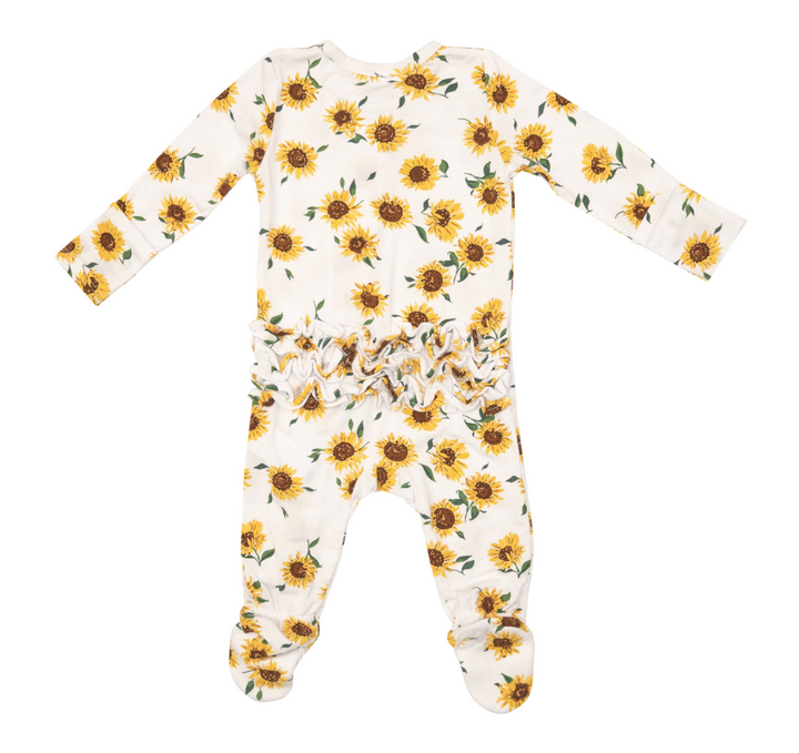 Two Way Ruffle Back Zipper Footie | Sunflower Ditsy