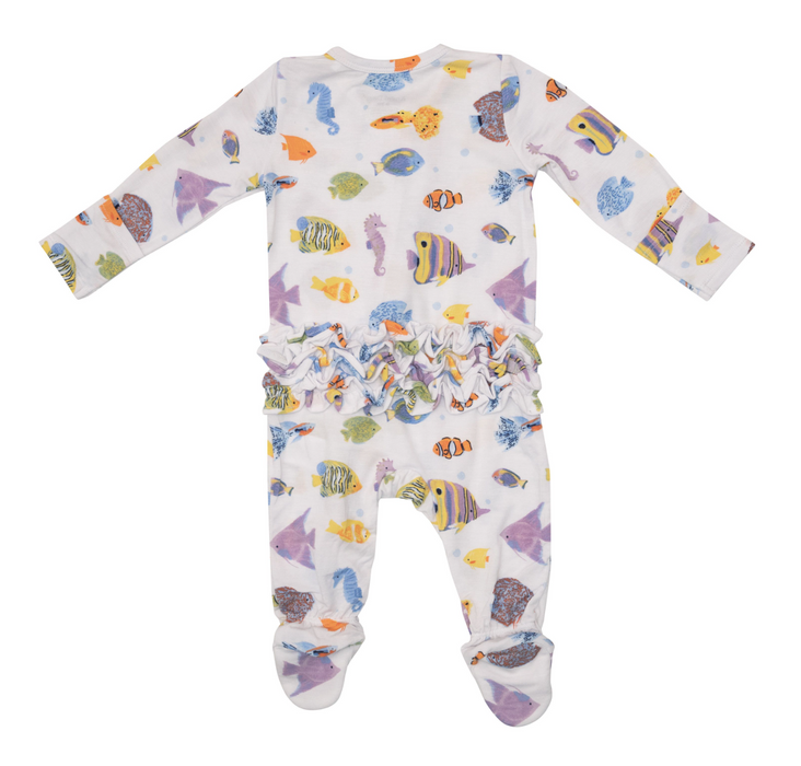 Two Way Ruffle Back Zipper Footie | Tropical Reef Fish