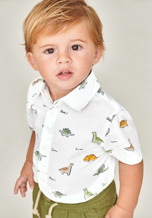 Dinosaur Short Sleeve Button Down Shirt |  1110