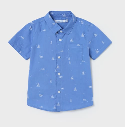 Sailboat Short Sleeve Button Down Shirt | Blue | 1113