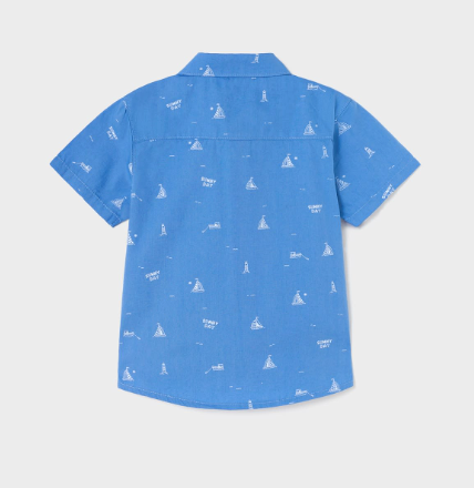 Sailboat Short Sleeve Button Down Shirt | Blue | 1113