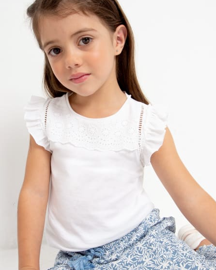 Eyelet Sleeveless T-Shirt | White | 3074