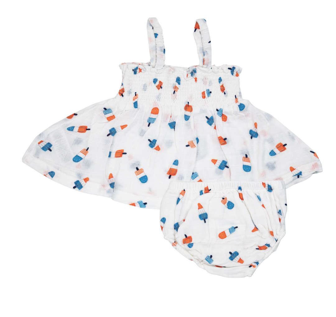 Smocked Top & Bloomer | White Astro Pops
