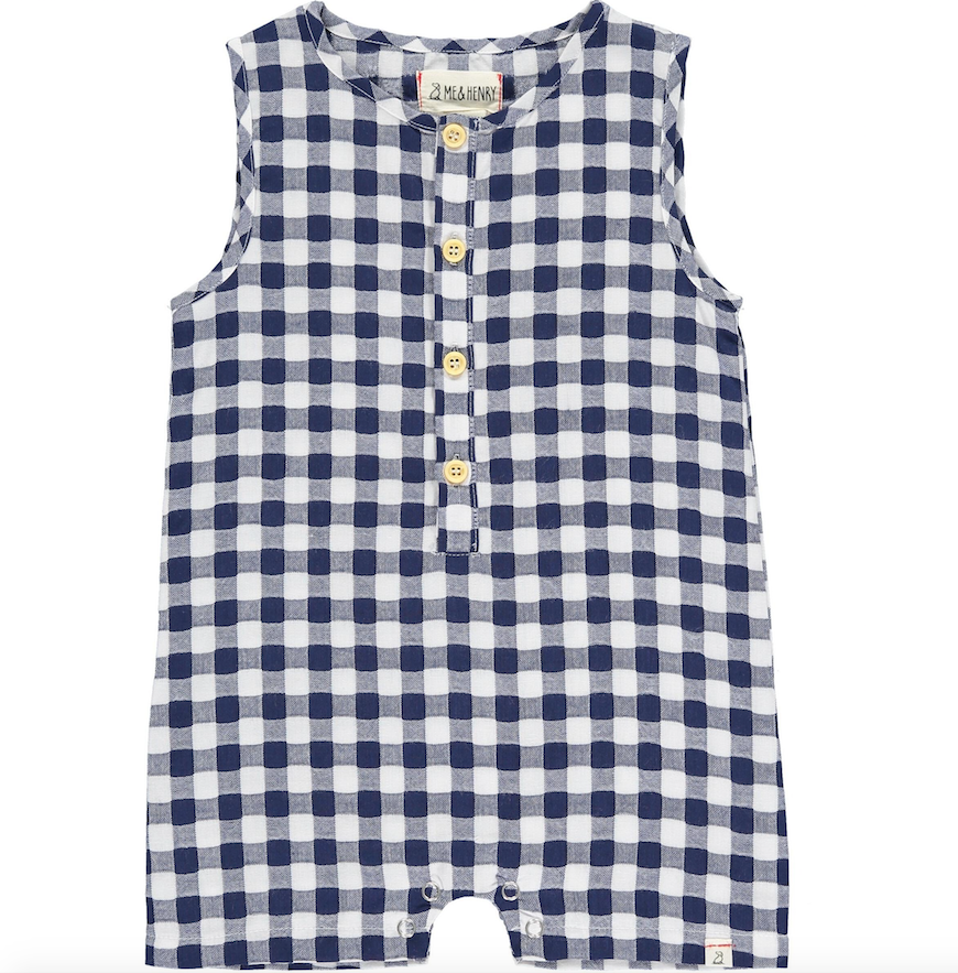 Cabin Woven Henley Playsuit | Blue Plaid