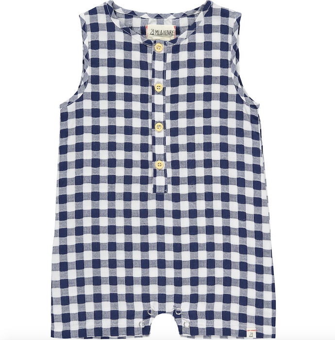 Cabin Woven Henley Playsuit | Blue Plaid