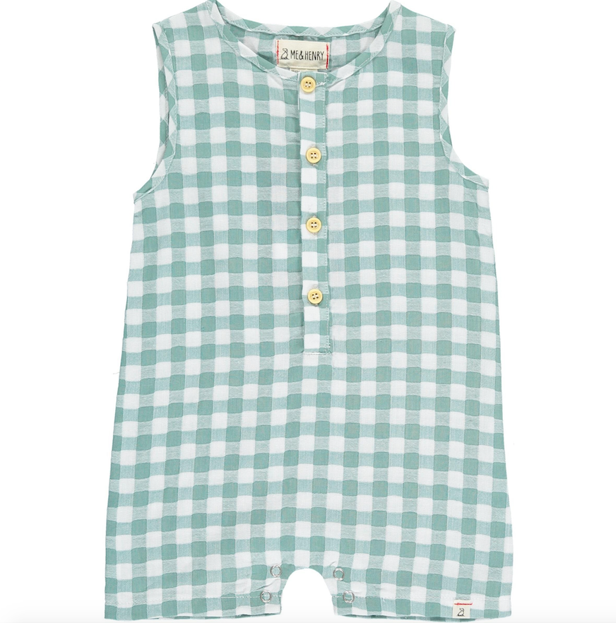 Cabin Woven Henley Playsuit | Sage Plaid