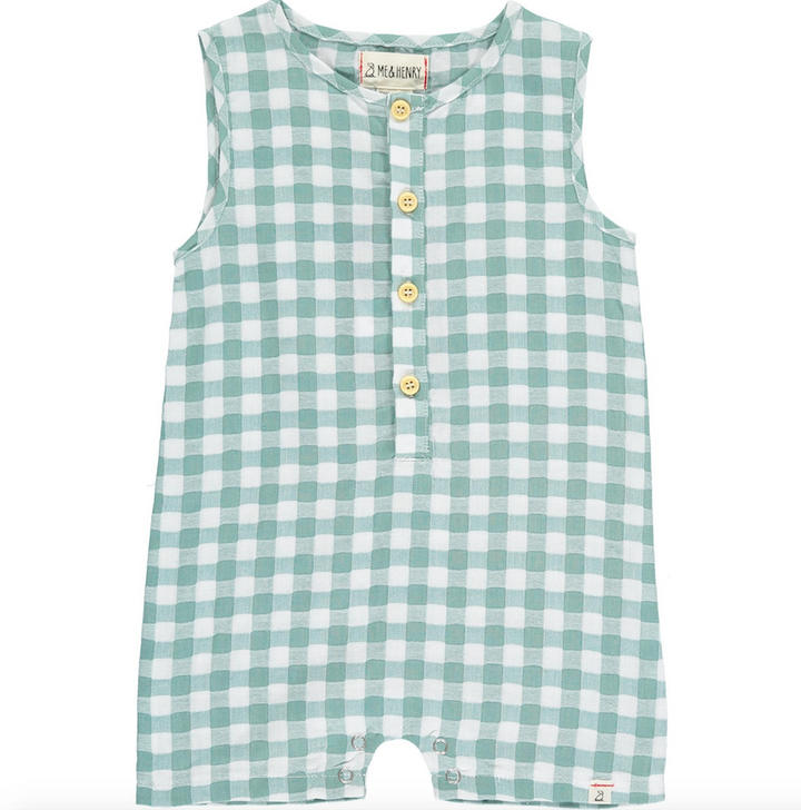 Cabin Woven Henley Playsuit | Sage Plaid
