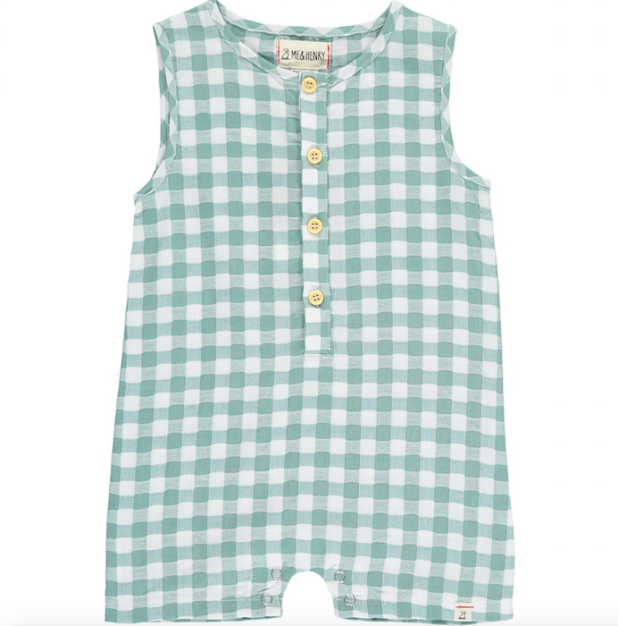 Cabin Woven Henley Playsuit | Sage Plaid