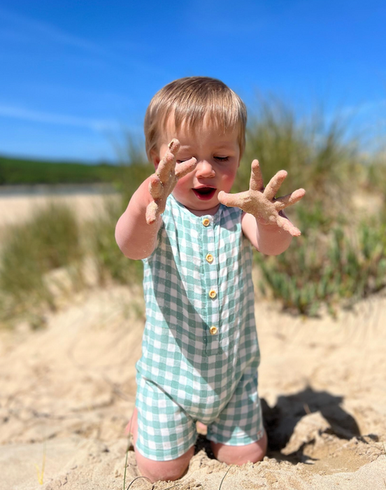 Cabin Woven Henley Playsuit | Sage Plaid