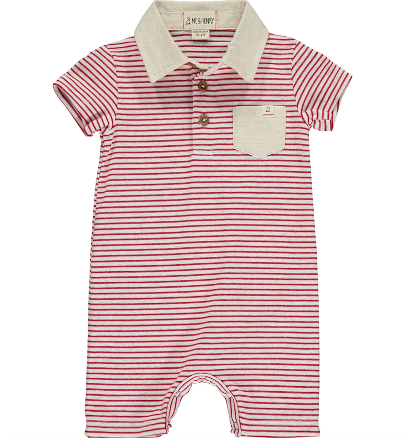 Saltash Polo Romper | Red/Grey Stripe