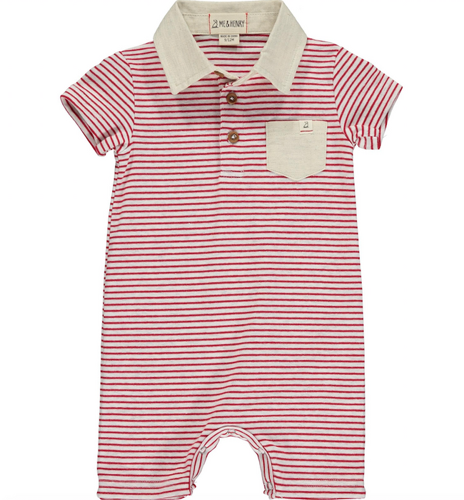 Saltash Polo Romper | Red/Grey Stripe