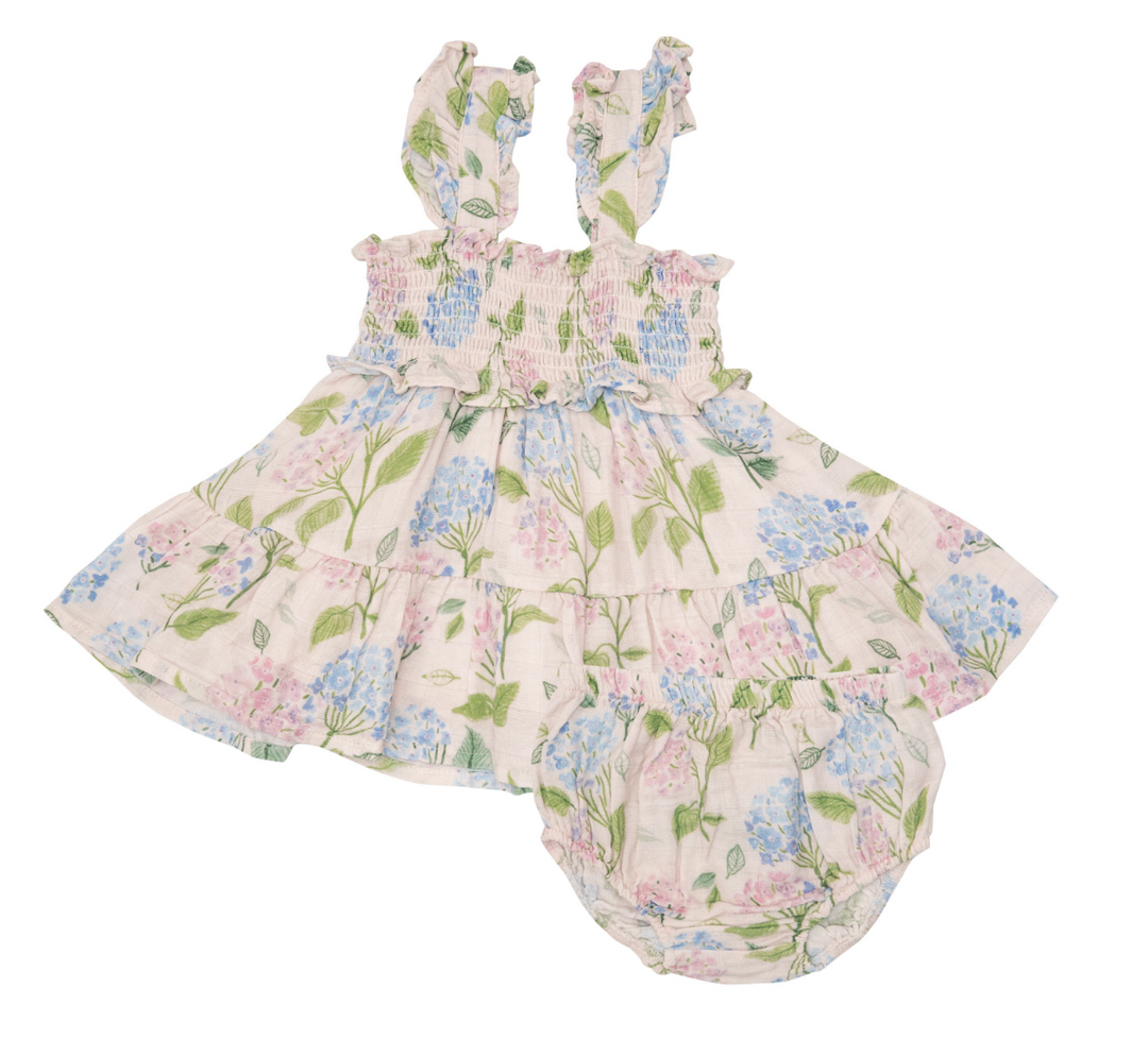 Smocked Ruffle Sun Dress | Colorful Hydrangeas