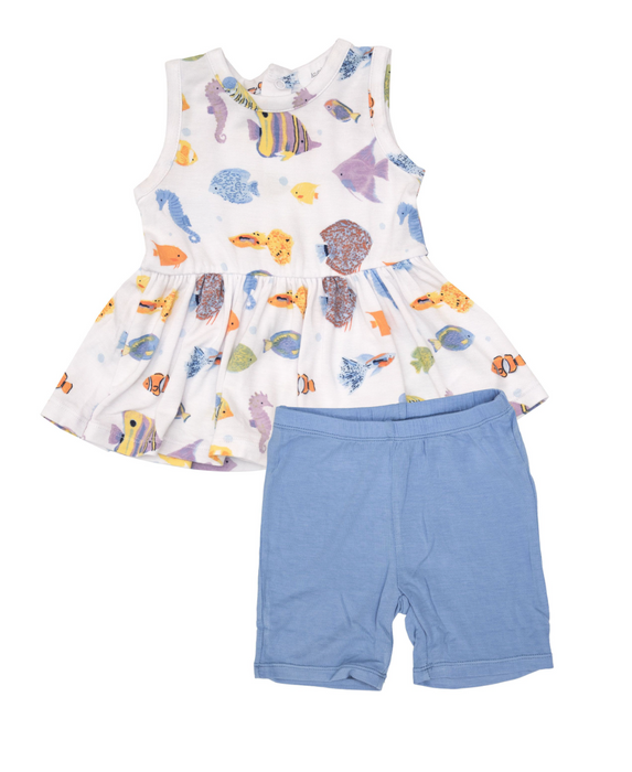 Peplum Tank & Biker Shorts | Tropical Reef Fish