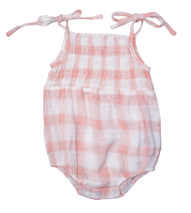 Tie Strap Smocked Bubble | Painted Gingham Pink