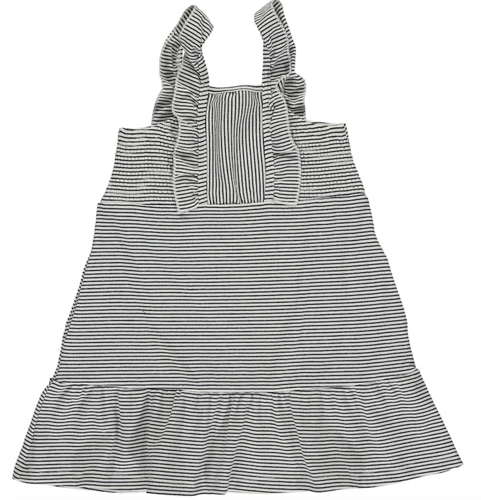 Ameera Dress | White w/Black Rib Stripe