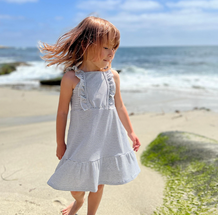 Ameera Dress | White w/Black Rib Stripe