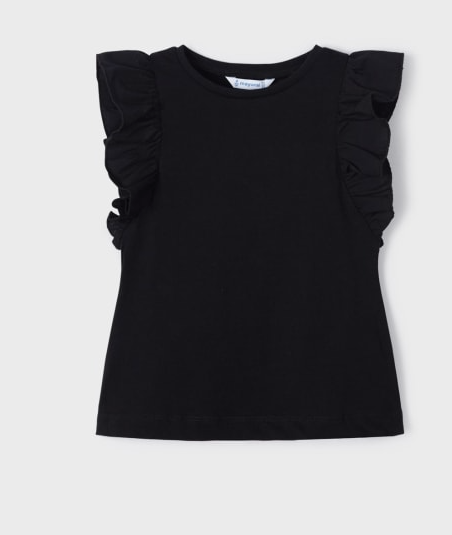 Ruffled Cotton T-Shirt | Black | 3068