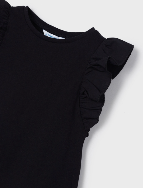 Ruffled Cotton T-Shirt | Black | 3068