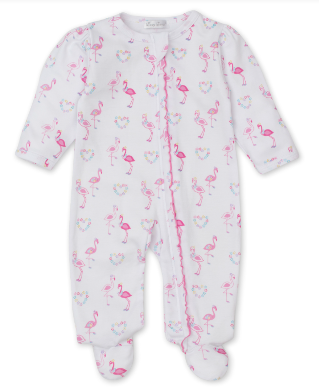 Flowers and Flamingo Footie with Zipper
