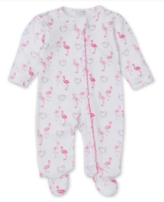 Flowers and Flamingo Footie with Zipper