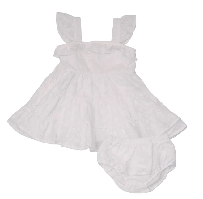3 Tiered Ruffle Sun Dress and Diaper Cover | White Eyelet