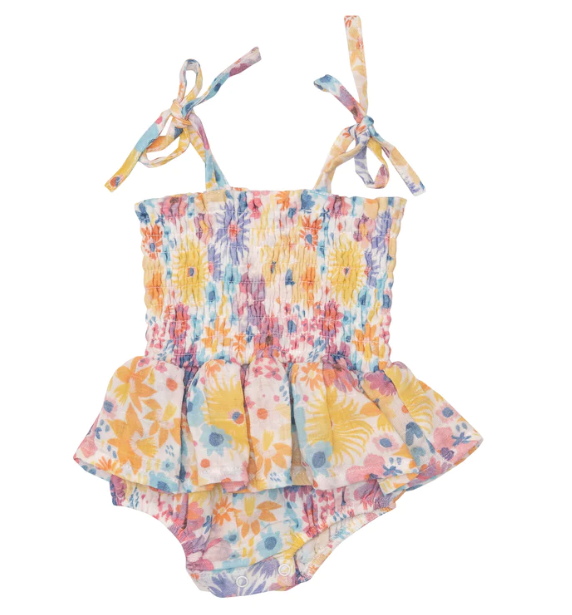 Smocked Bubble with Skirt | Painty Bright Floral