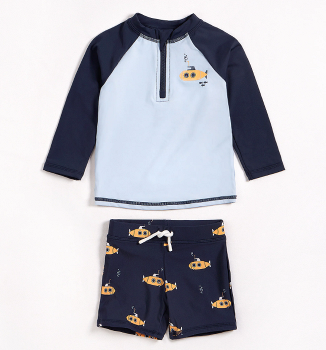 Navy Raglan Baby Rashguard Set