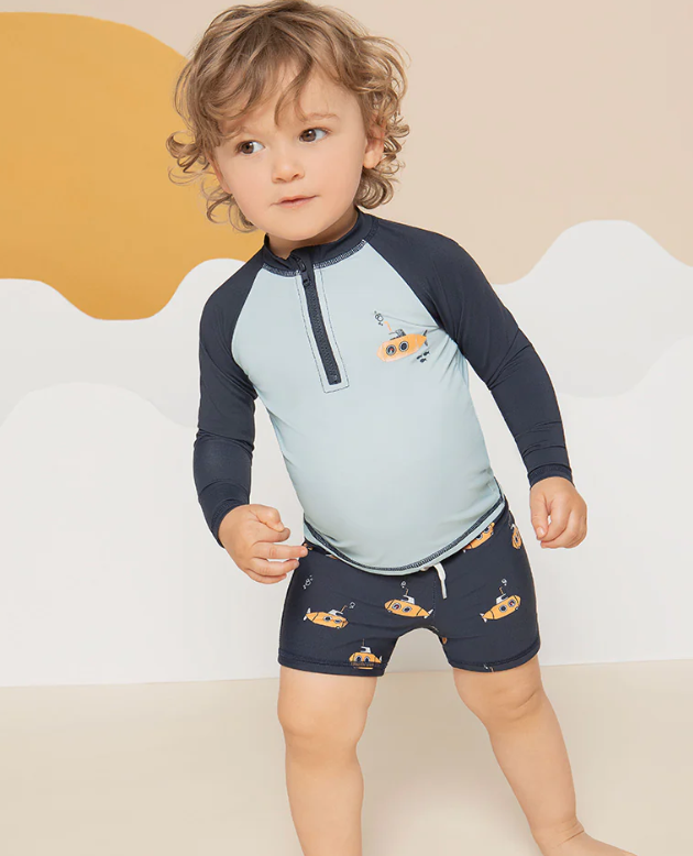 Navy Raglan Baby Rashguard Set
