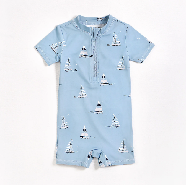 Sailboat Baby Swim Romper | Dusty Blue