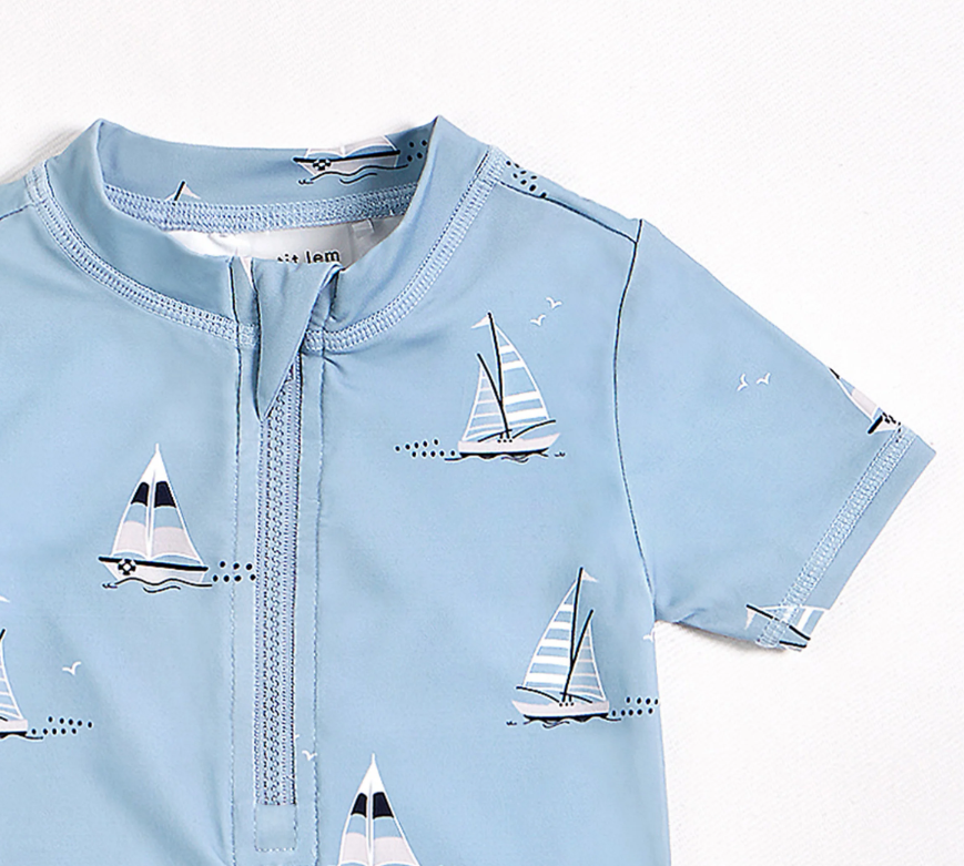 Sailboat Baby Swim Romper | Dusty Blue
