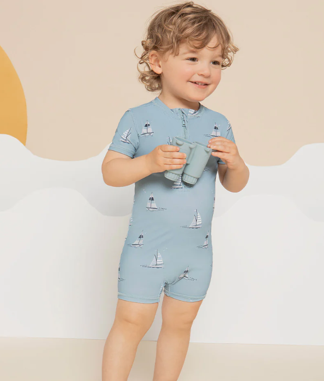 Sailboat Baby Swim Romper | Dusty Blue