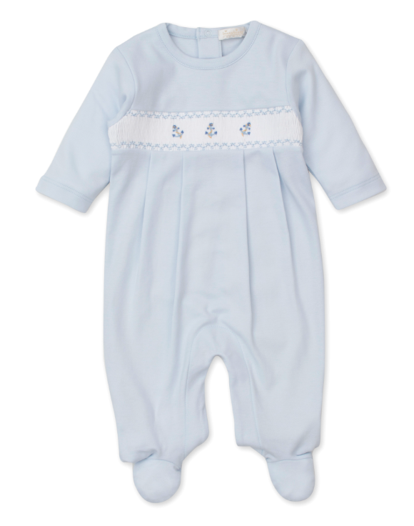 CLB Summer Medley 23 Lt Blue Footie w/Anchor Hand Smocking