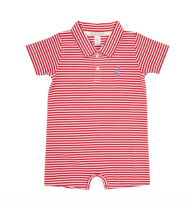 Sir Proper's Romper | Richmond Red Stripe w/Worth Avenue White Stork