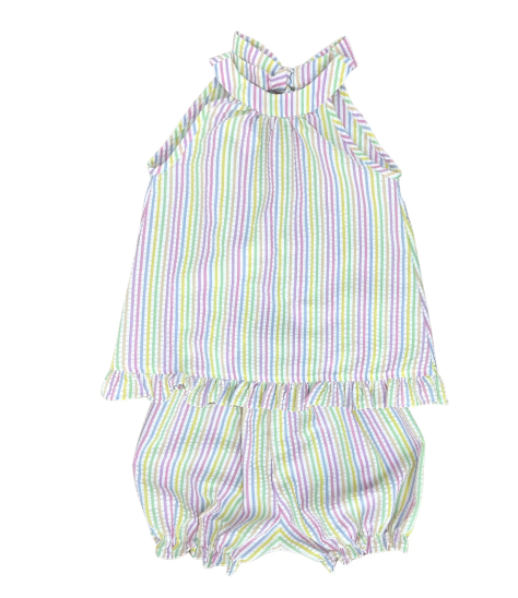 Tally Tie Bloomer/Short Set | Pastel Stripe