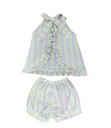 Tally Tie Bloomer/Short Set | Pastel Stripe