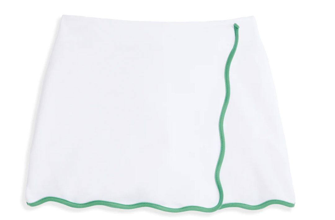 Scalloped Tennis Skort | White Pique w/Green