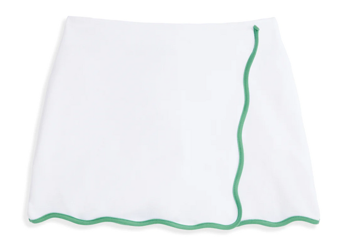 Scalloped Tennis Skort | White Pique w/Green