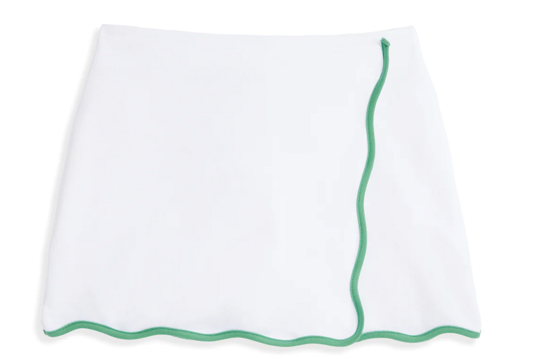 Scalloped Tennis Skort | White Pique w/Green