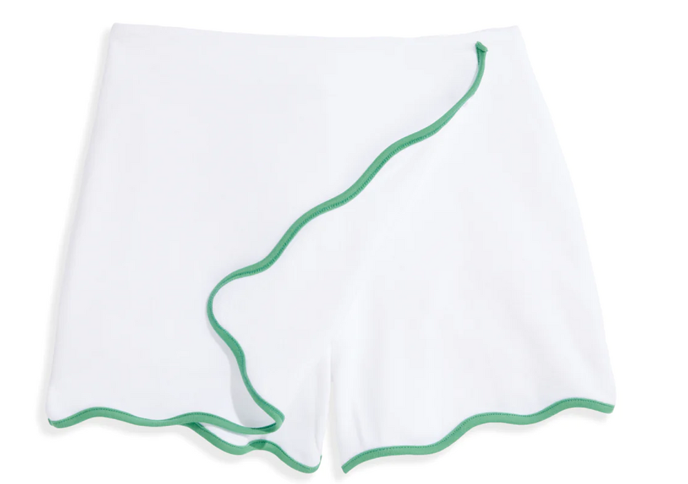 Scalloped Tennis Skort | White Pique w/Green