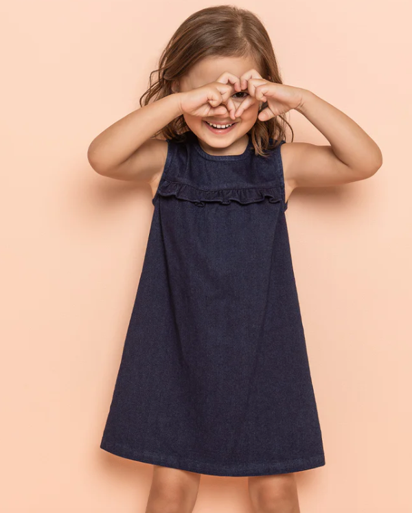 Girls Sleeveless Dress | Denim Blue