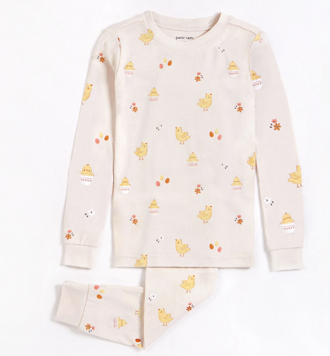 Chicks Print 2 Piece PJ Set | Beige