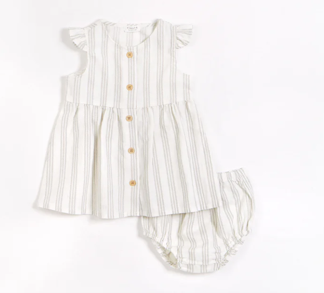 Linen Dress/Bloomer Set | Green Crosshatch
