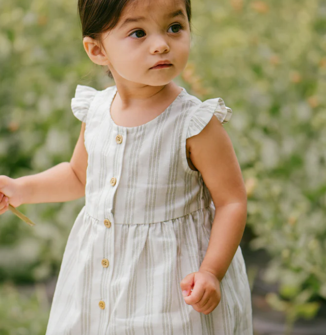 Linen Dress/Bloomer Set | Green Crosshatch